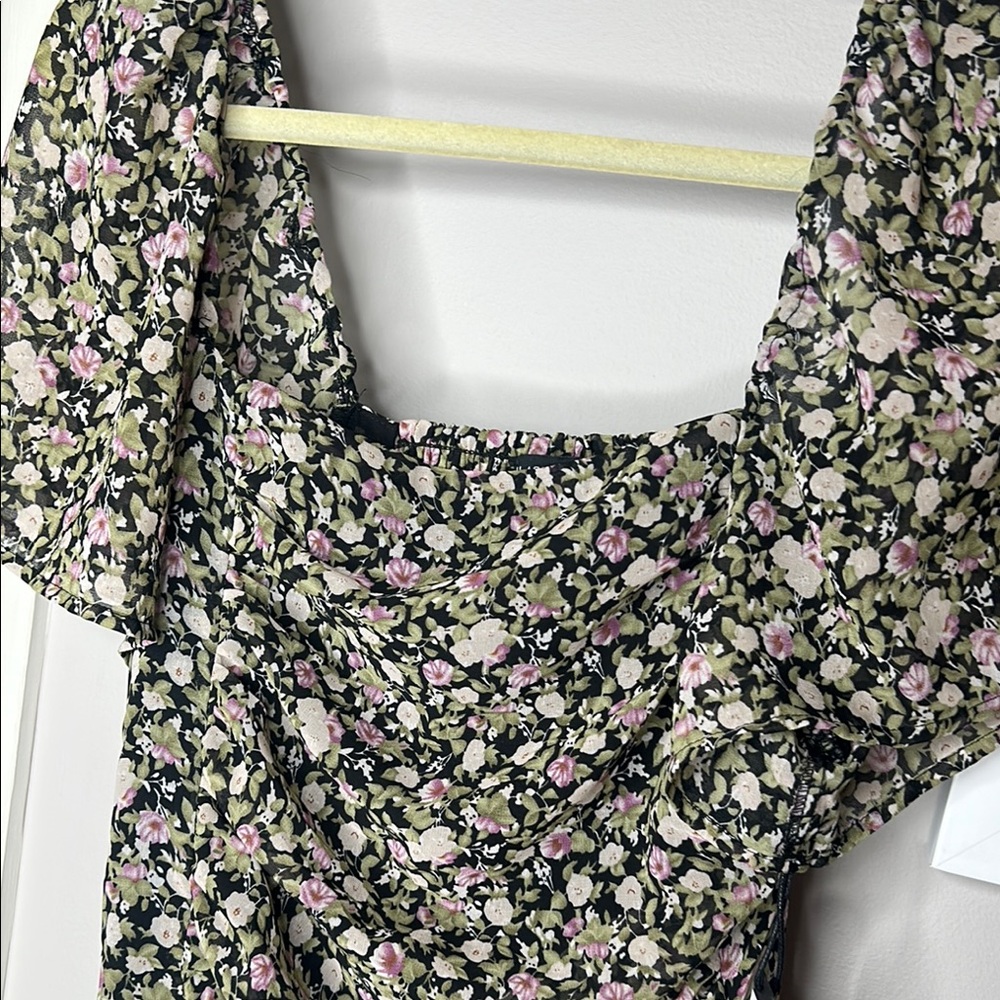 Black tape _ Floral Black Dress with green and pink florals - Picture 4 of 6